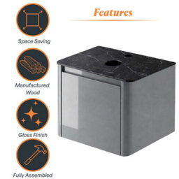 Plum&clay Mayfair Gloss Light Grey Wall Hung Bathroom Vanity Unit With Black Slate Countertop (W)550mm (H)406mm - thumbnail 6
