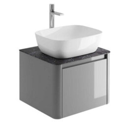 Plum&clay Mayfair Gloss Light Grey Wall Hung Bathroom Vanity Unit With Black Slate Countertop (W)550mm (H)406mm - thumbnail 3