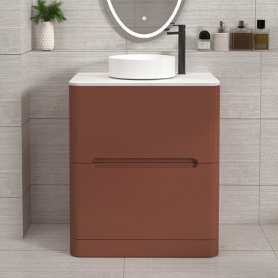 Royal Bathrooms Venice 700mm Terracotta Clay Freestanding Vanity Unit 2 Drawer Carrara White Undrilled Worktop & Without Basin - image 1