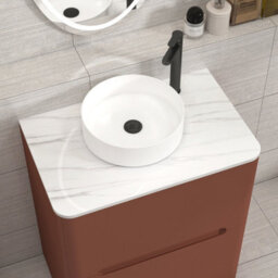 Royal Bathrooms Venice 700mm Terracotta Clay Freestanding Vanity Unit 2 Drawer Carrara White Undrilled Worktop & Without Basin - thumbnail 6