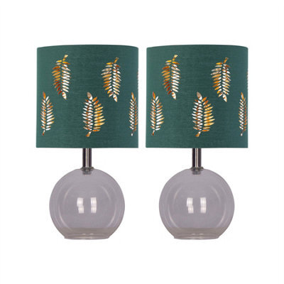 First Choice Lighting Set Of 2 Buck - Clear Glass Table Lamps With Dark Green Fern Shade - image 1