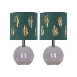 First Choice Lighting Set Of 2 Buck - Clear Glass Table Lamps With Dark Green Fern Shade - thumbnail 1