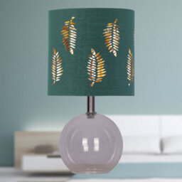 First Choice Lighting Set Of 2 Buck - Clear Glass Table Lamps With Dark Green Fern Shade - thumbnail 5