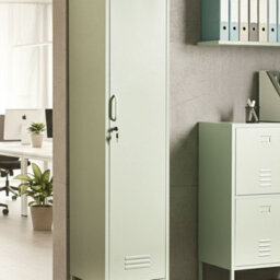 Wyld And Coco Mintcraft Metal Storage Cabinet With Locking Double Doors, 5 Adjustable Shelves And Rail, Mint Green - thumbnail 2