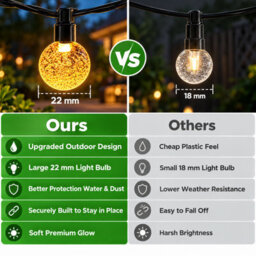 Shopnbits 16M 80 Led Solar String Lights, Warm White, Ip65 Waterproof, 8 Modes, Auto On/off, 22mm Globe Lights - thumbnail 4