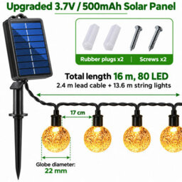 Shopnbits 16M 80 Led Solar String Lights, Warm White, Ip65 Waterproof, 8 Modes, Auto On/off, 22mm Globe Lights - thumbnail 5