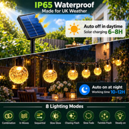 Shopnbits 16M 80 Led Solar String Lights, Warm White, Ip65 Waterproof, 8 Modes, Auto On/off, 22mm Globe Lights - thumbnail 6