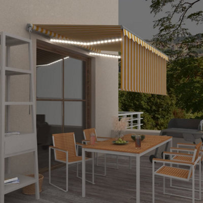 Berkfield Manual Retractable Awning With Blind&led 3.5X2.5M Yellow&white - image 1