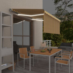 Berkfield Manual Retractable Awning With Blind&led 3.5X2.5M Yellow&white - thumbnail 1