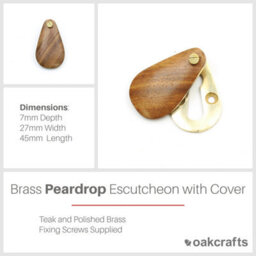 Oakcrafts - Peardrop Design Escutcheon With Cover In Teak And Brass - thumbnail 2