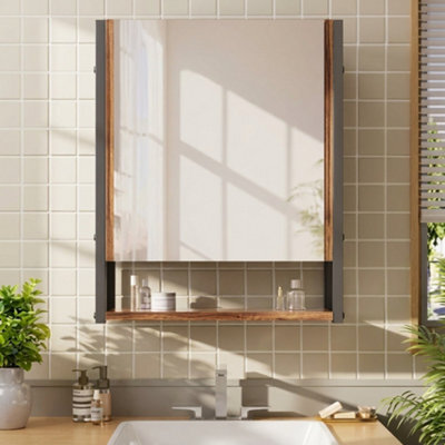 Bathroom Wall Cabinet With Mirror Wooden Cosmetics Storage Shelf Rack - image 1