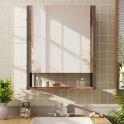 Bathroom Wall Cabinet With Mirror Wooden Cosmetics Storage Shelf Rack