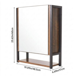 Bathroom Wall Cabinet With Mirror Wooden Cosmetics Storage Shelf Rack - thumbnail 2
