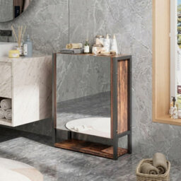 Bathroom Wall Cabinet With Mirror Wooden Cosmetics Storage Shelf Rack - thumbnail 3