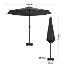 Living And Home 3M Large Garden Led Parasol Outdoor Beach Umbrella With Light Sun Shade Crank Tilt With Square Base,  Dark Grey - thumbnail 5
