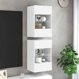 Berkfield Durable Tv Wall Cabinets With Led Lights 2 Pcs White 40X30X60.5 Cm - thumbnail 2
