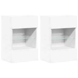 Berkfield Durable Tv Wall Cabinets With Led Lights 2 Pcs White 40X30X60.5 Cm - thumbnail 1