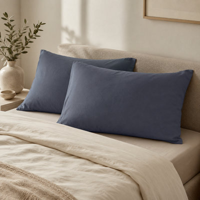 Where Saints Go Ltd Denim Blue Washed Cotton Pillowcases Pack Of 2 50 X 75Cm - image 1