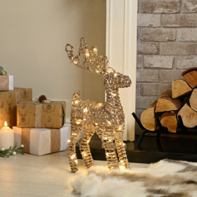 Festive Champagne Gold Lit Christmas Standing Reindeer - 55Cm