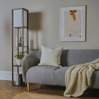 Valuelights Struttura Black Shelving Unit Floor Lamp With Fabric Shade And Bulb - image 1