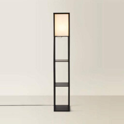 Valuelights Struttura Black Shelving Unit Floor Lamp With Fabric Shade And Bulb - thumbnail 4