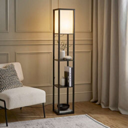 Valuelights Struttura Black Shelving Unit Floor Lamp With Fabric Shade And Bulb - thumbnail 2