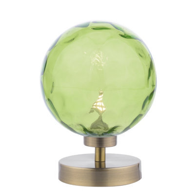 DAR Esben Touch Table Lamp Antique Brass With Green Dimpled Glass - image 1