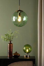 DAR Esben Touch Table Lamp Antique Brass With Green Dimpled Glass - thumbnail 3