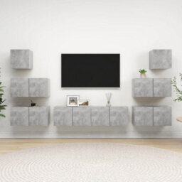 Berkfield 8 Piece Tv Cabinet Set Concrete Grey Engineered Wood - thumbnail 1