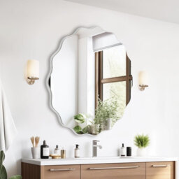 Irregular Wave Mirror 50 Cm Wall Mounted Bathroom Mirror, Large Decorative Irregular Wave Mirror For Bathroom, Washbasin, Living - thumbnail 1