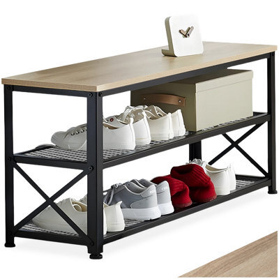 Tectake Shoe Rack Blackpool - Surface Shelf And 2 Grid Shelves, Industrial Style -  - Industrial Wood Light, Oak Sonoma - image 1