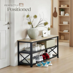 Tectake Shoe Rack Blackpool - Surface Shelf And 2 Grid Shelves, Industrial Style -  - Industrial Wood Light, Oak Sonoma - thumbnail 8