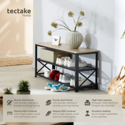 Tectake Shoe Rack Blackpool - Surface Shelf And 2 Grid Shelves, Industrial Style -  - Industrial Wood Light, Oak Sonoma - thumbnail 2
