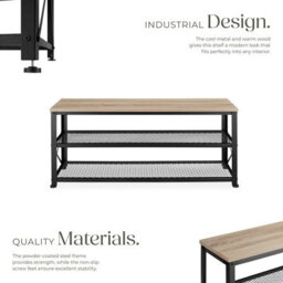 Tectake Shoe Rack Blackpool - Surface Shelf And 2 Grid Shelves, Industrial Style -  - Industrial Wood Light, Oak Sonoma - thumbnail 3