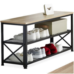 Tectake Shoe Rack Blackpool - Surface Shelf And 2 Grid Shelves, Industrial Style -  - Industrial Wood Light, Oak Sonoma - thumbnail 1