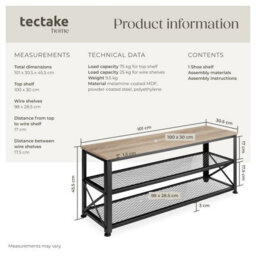 Tectake Shoe Rack Blackpool - Surface Shelf And 2 Grid Shelves, Industrial Style -  - Industrial Wood Light, Oak Sonoma - thumbnail 6