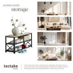 Tectake Shoe Rack Blackpool - Surface Shelf And 2 Grid Shelves, Industrial Style -  - Industrial Wood Light, Oak Sonoma - thumbnail 7