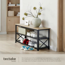 Tectake Shoe Rack Blackpool - Surface Shelf And 2 Grid Shelves, Industrial Style -  - Industrial Wood Light, Oak Sonoma - thumbnail 4