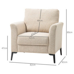 Homcom Linen Fabric Modern Accent Chair With Metal Legs, Wood Frame, Beige - thumbnail 3