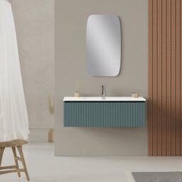 Banyetti Linea Ocean Blue Ribbed Wall Hung Vanity Unit 1000mm X 390mm - thumbnail 1