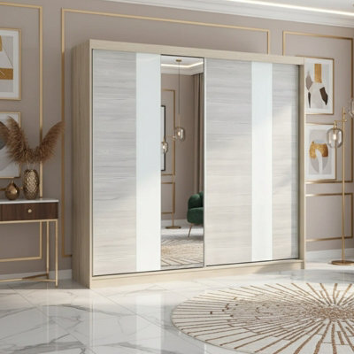 Sliding Door Wardrobe Multi 32 233 Front White Kathult With Mirror Body Sonoma Oak - image 1