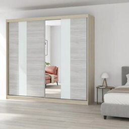 Sliding Door Wardrobe Multi 32 233 Front White Kathult With Mirror Body Sonoma Oak - thumbnail 2