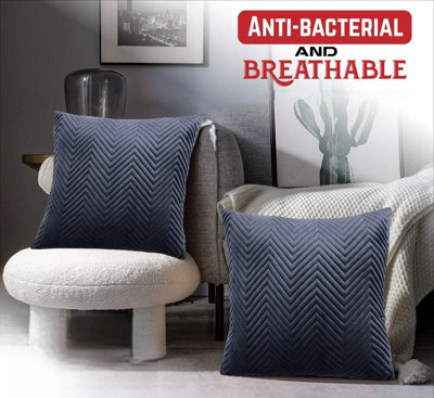 Ameha Charcoal Embossed Velvet Cushion Cover Set Of 2, Breathable Anti Allergic Zip Closure, 18X18 Inch - image 1