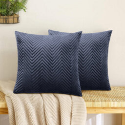Ameha Charcoal Embossed Velvet Cushion Cover Set Of 2, Breathable Anti Allergic Zip Closure, 18X18 Inch - thumbnail 2