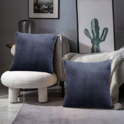 Ameha Charcoal Embossed Velvet Cushion Cover Set Of 2, Breathable Anti Allergic Zip Closure, 18X18 Inch - thumbnail 9