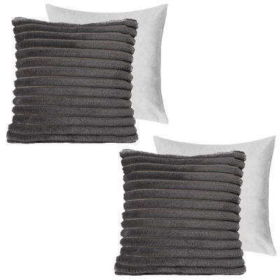 Ohs 2 X Faux Fur Thick Rib Filled Cushion Covers, 45 X 45Cm - Charcoal - image 1