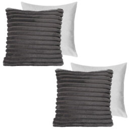 Ohs 2 X Faux Fur Thick Rib Filled Cushion Covers, 45 X 45Cm - Charcoal