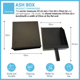Thorness Black Powder Coated Fireside Metal Square Ash Pan Carrier Box And Shovel Set. - thumbnail 4