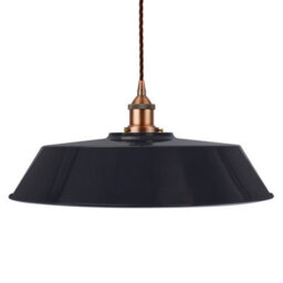 Navy Blue Large Chancery Painted Dome Pendant Light With Matt Antique Copper Lamp Holder And Brown Twisted Cable - Se Home - thumbnail 1
