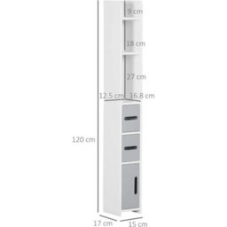 Grey Tall Bathroom Cabinet Slim Storage Unit Cupboard Shelves Drawers - thumbnail 2